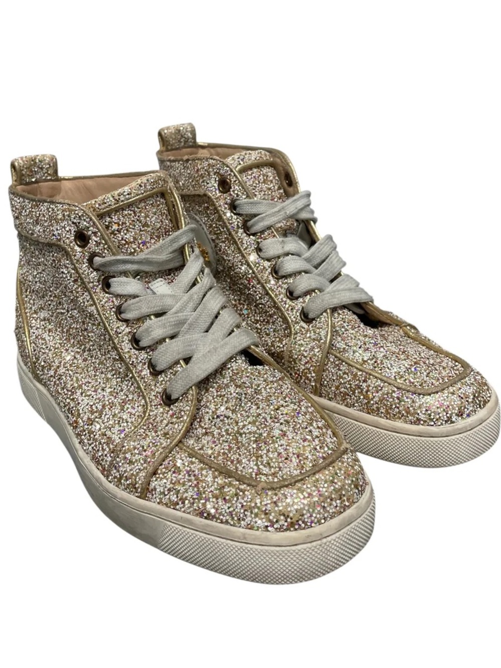 Christian Louboutin Glitter High-Top Sneakers in Multi-Color Gold